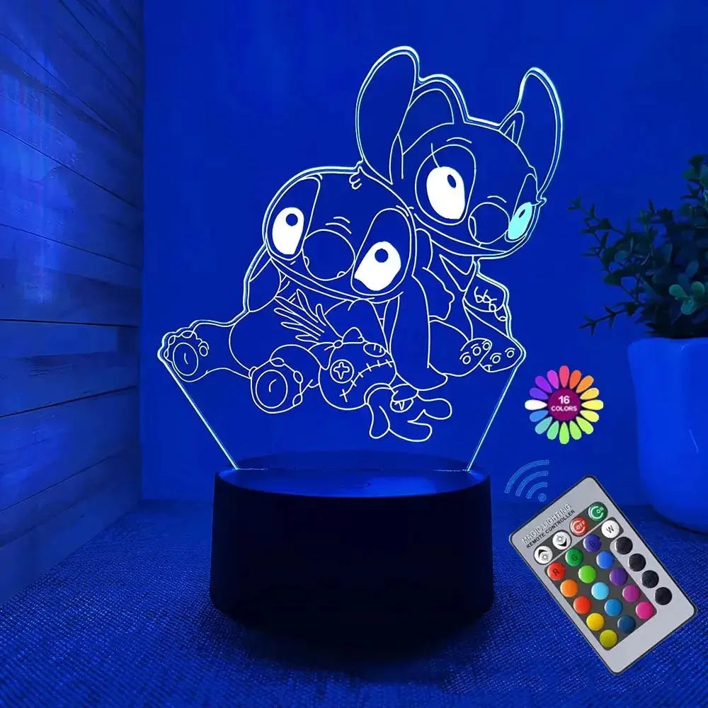 Hot 3D Illusion Stitch Night Light with Remote Control and Smart Touch Room Decor Lamp Birthday Valentine's Day Christmas Gifts Lampadia