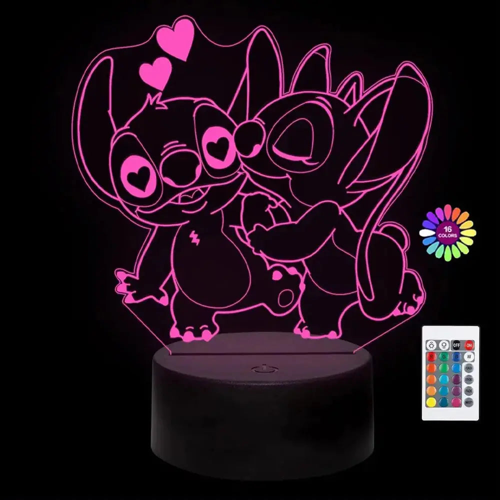 Hot 3D Illusion Stitch Night Light with Remote Control and Smart Touch Room Decor Lamp Birthday Valentine's Day Christmas Gifts Lampadia