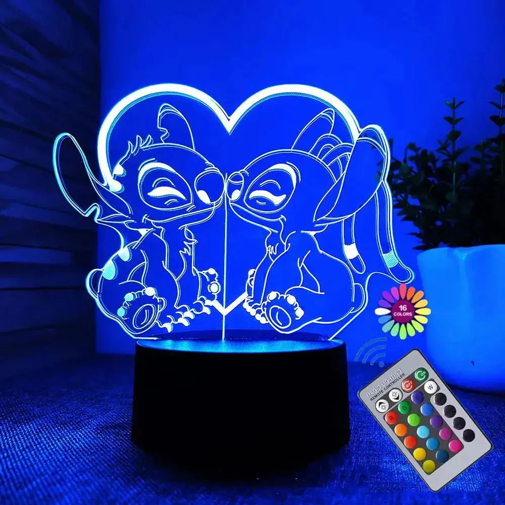 Hot 3D Illusion Stitch Night Light with Remote Control and Smart Touch Room Decor Lamp Birthday Valentine's Day Christmas Gifts Lampadia