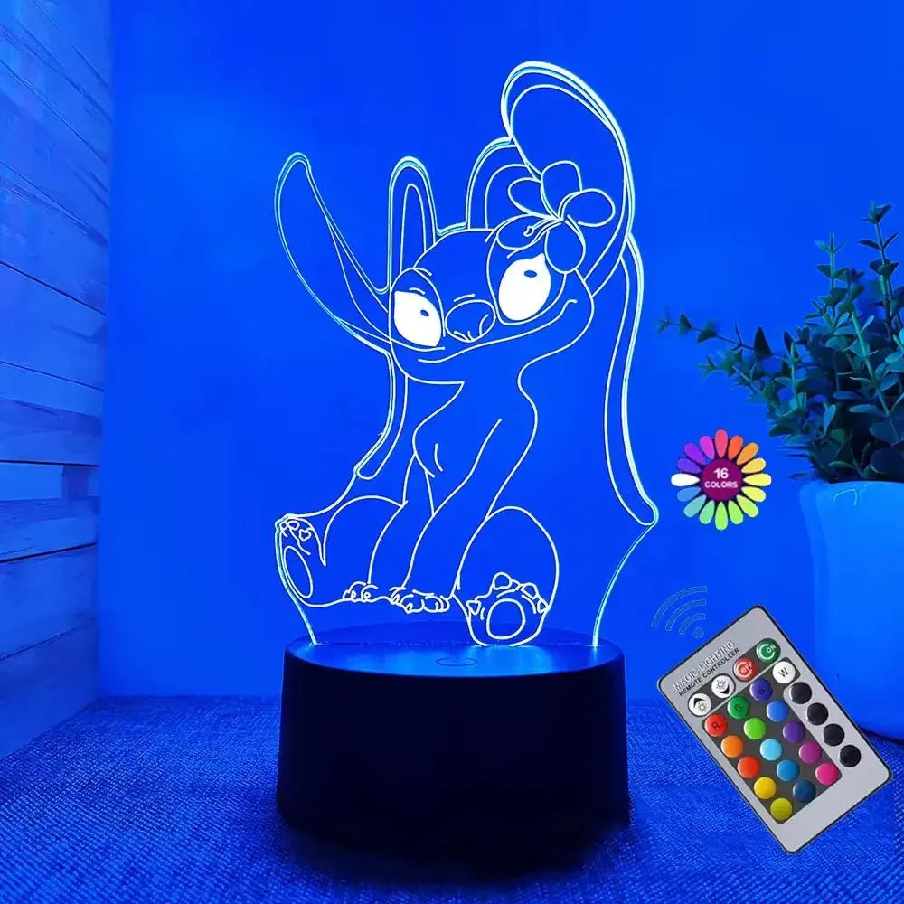 Hot 3D Illusion Stitch Night Light with Remote Control and Smart Touch Room Decor Lamp Birthday Valentine's Day Christmas Gifts Lampadia