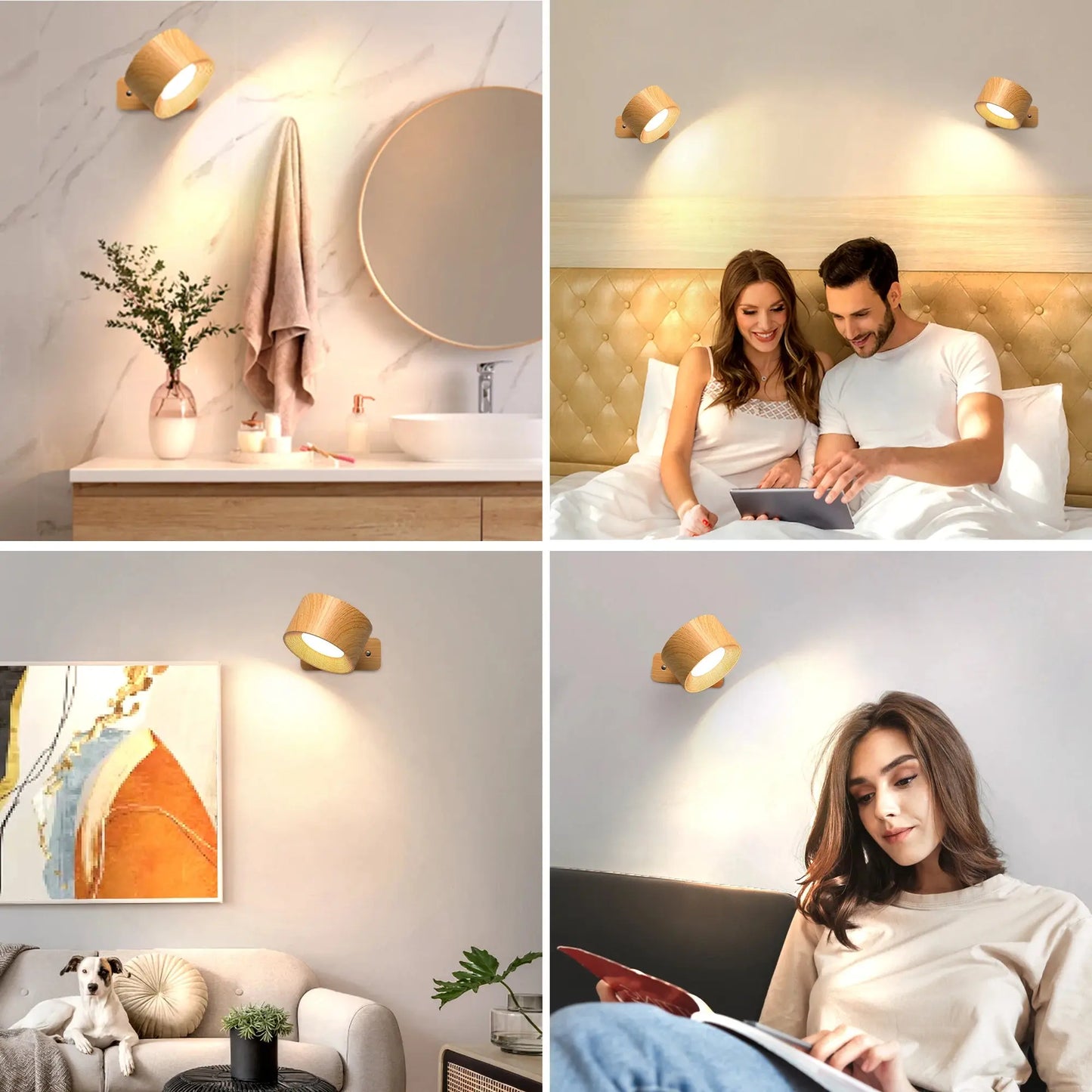 Lampe de chevet - Applique murale de chevet LED orientable Bois Lampadia