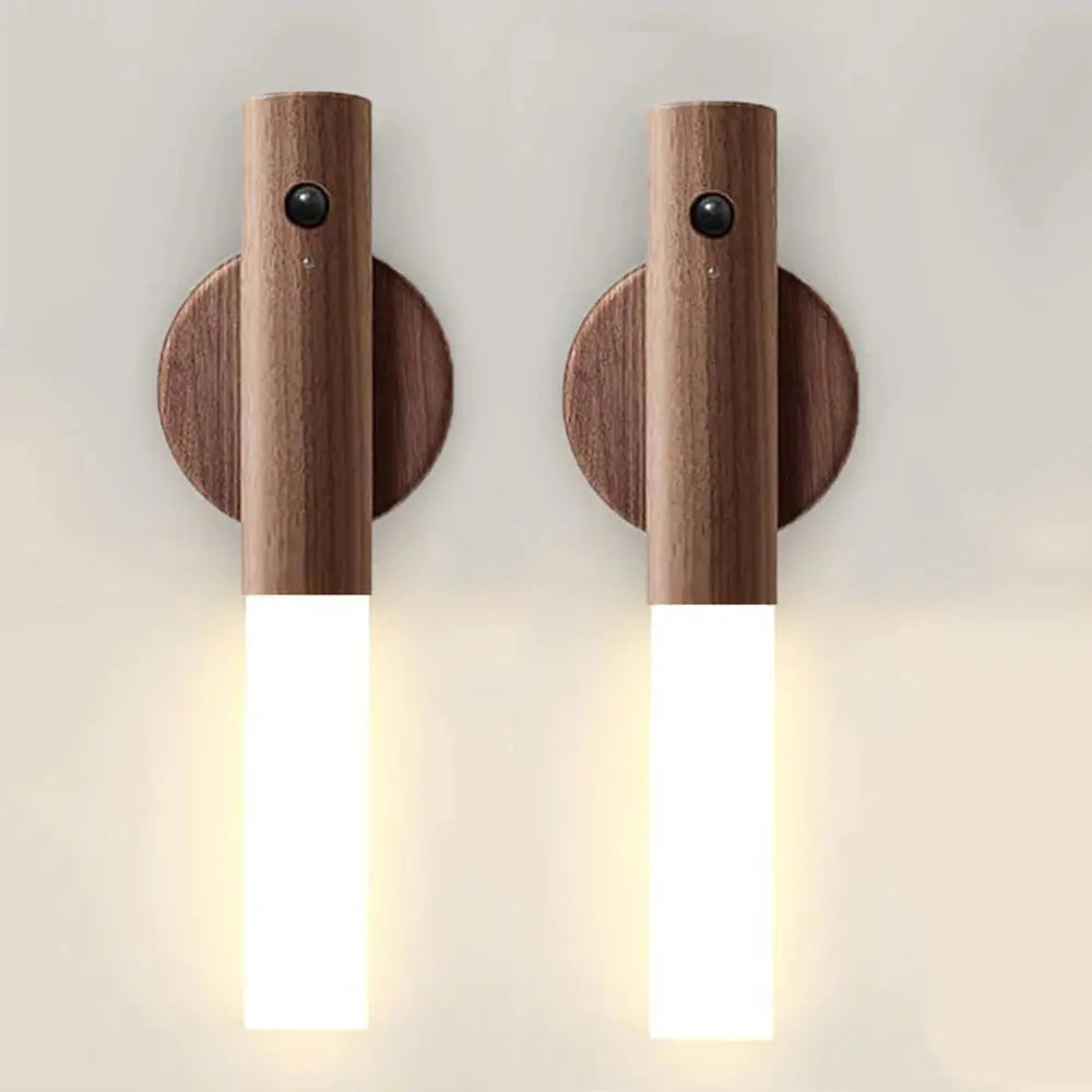 Lampe de chevet - Appliques Murales à Détecteur de Mouvement Rechargeables - Sans Fil, LED, Bois Lampadia