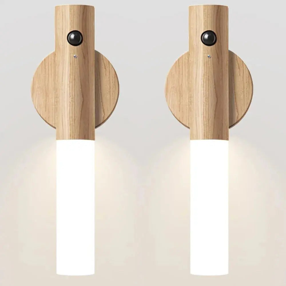 Lampe de chevet - Appliques Murales à Détecteur de Mouvement Rechargeables - Sans Fil, LED, Bois Lampadia