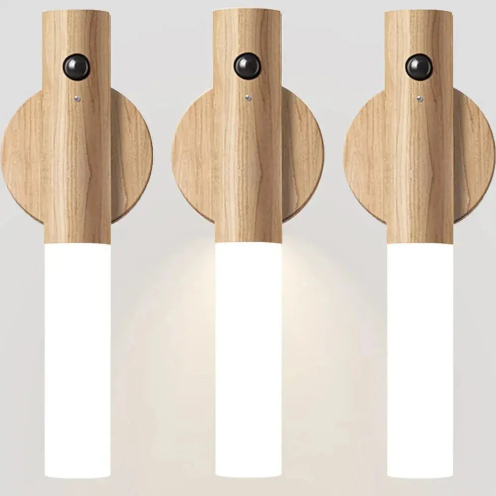 Lampe de chevet - Appliques Murales à Détecteur de Mouvement Rechargeables - Sans Fil, LED, Bois Lampadia