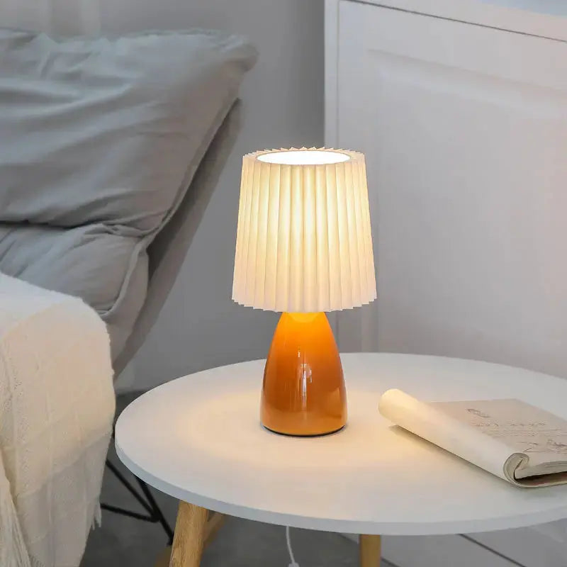 Lampe de chevet - Céramique - Style Coréen, Abat-jour Plissé Lampadia