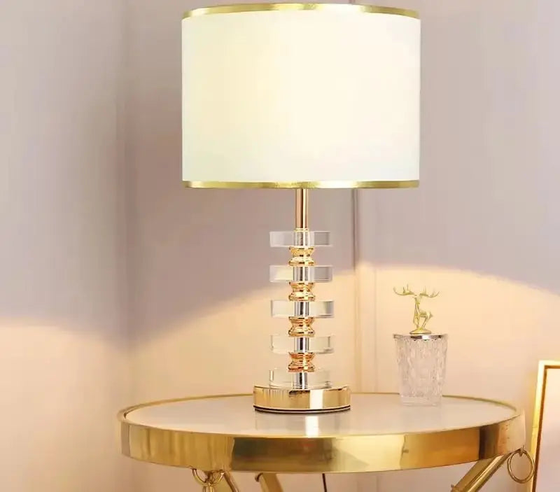 Lampe de chevet - Cristal de Luxe - Style Moderne Américain, Abat-jour en Tissu, E27 Lampadia