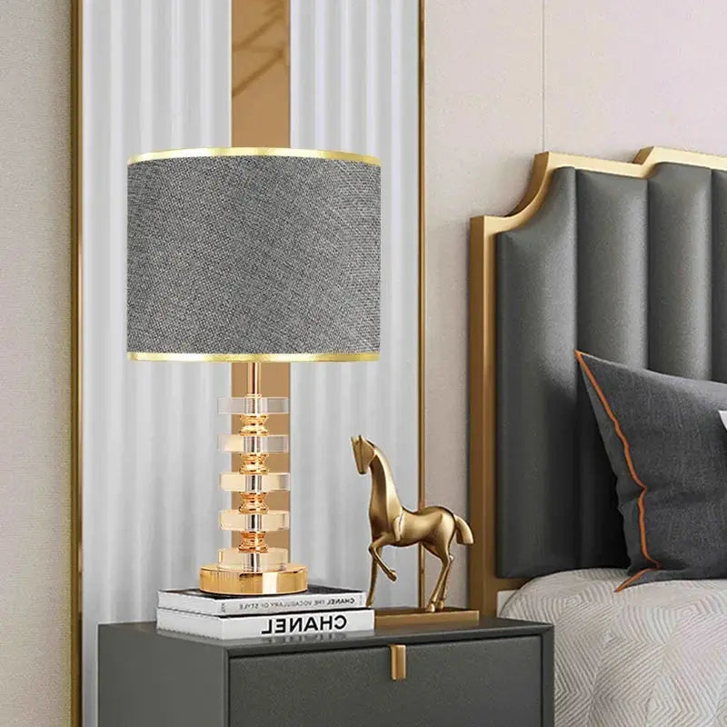 Lampe de chevet - Cristal de Luxe - Style Moderne Américain, Abat-jour en Tissu, E27 Lampadia