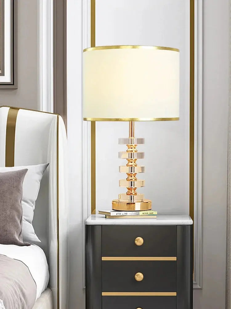 Lampe de chevet - Cristal de Luxe - Style Moderne Américain, Abat-jour en Tissu, E27 Lampadia