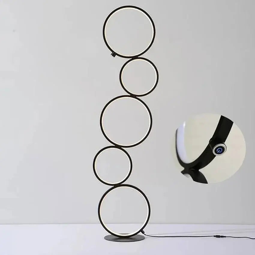 Lampe de chevet - Lampadaire Anneaux - Design Moderne, 45W, 3 Températures de Couleur, Intensité Variable, Aluminium, Noir/Blanc Lampadia