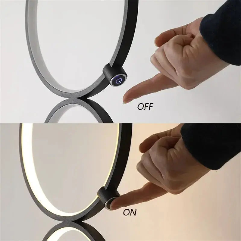 Lampe de chevet - Lampadaire Anneaux - Design Moderne, 45W, 3 Températures de Couleur, Intensité Variable, Aluminium, Noir/Blanc Lampadia