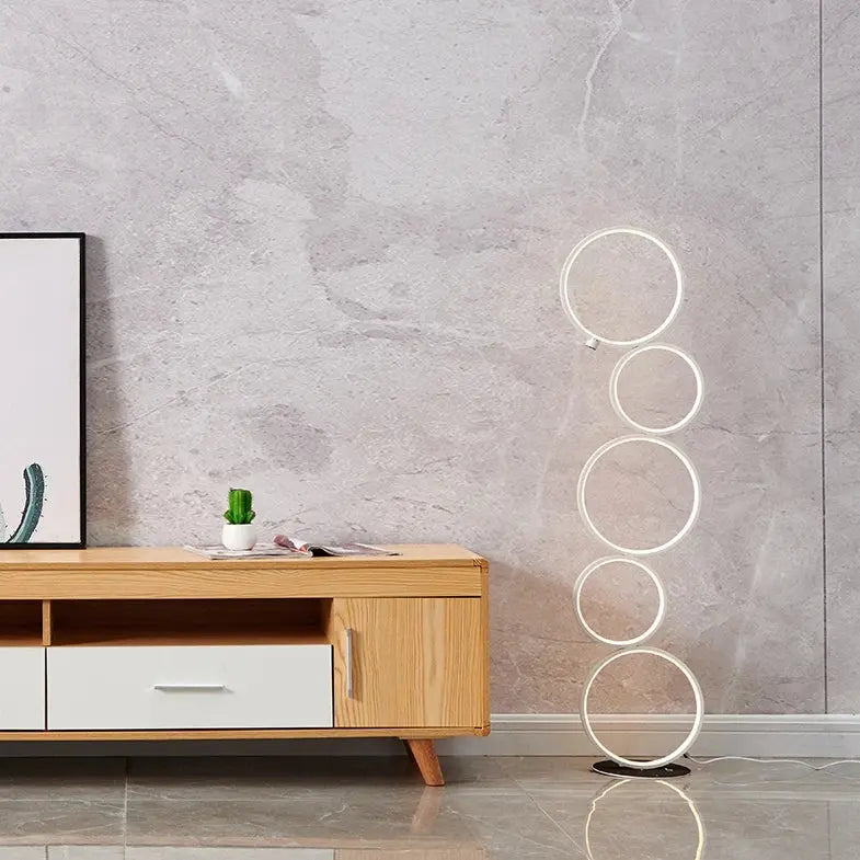 Lampe de chevet - Lampadaire Anneaux - Design Moderne, 45W, 3 Températures de Couleur, Intensité Variable, Aluminium, Noir/Blanc Lampadia