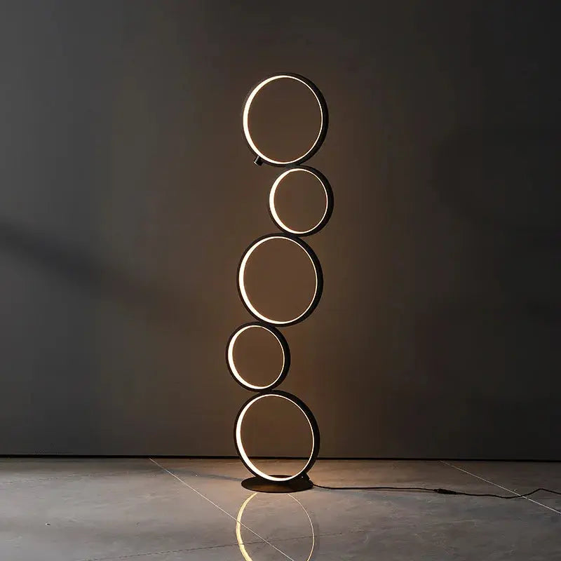Lampe de chevet - Lampadaire Anneaux - Design Moderne, 45W, 3 Températures de Couleur, Intensité Variable, Aluminium, Noir/Blanc Lampadia
