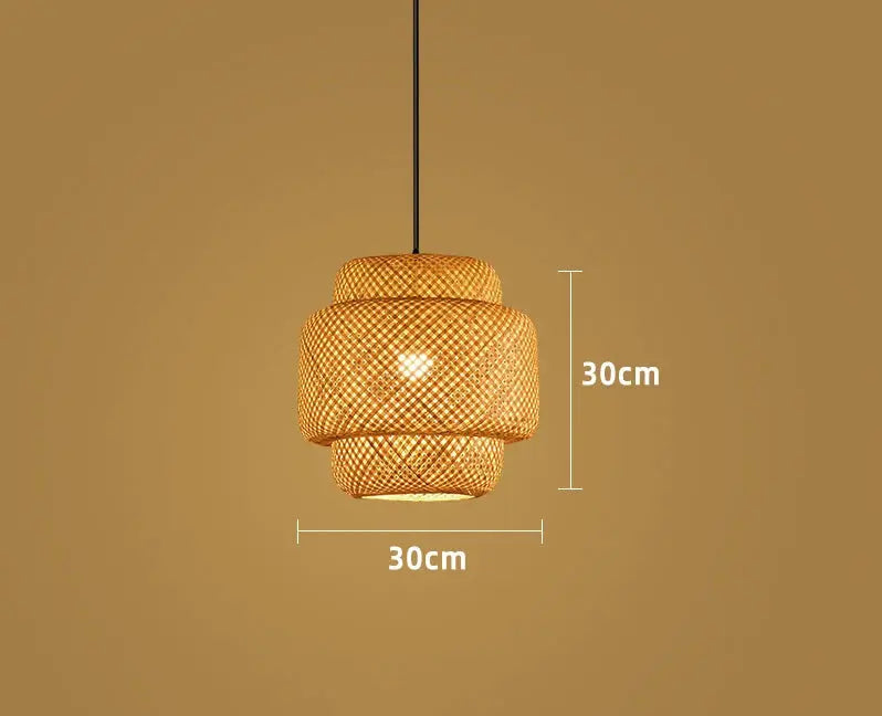 Lampe de chevet - Suspension Lanterne en Bambou Tressé Main - E27 - Style Chinois Lampadia