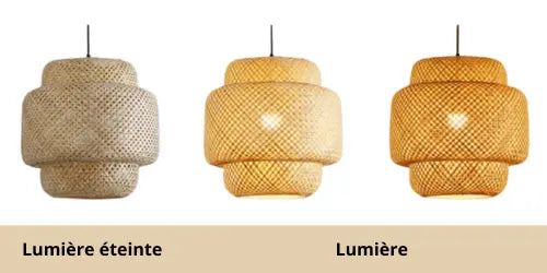 Lampe de chevet - Suspension Lanterne en Bambou Tressé Main - E27 - Style Chinois Lampadia