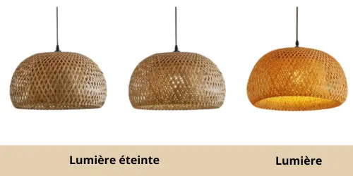 Lampe de chevet - Suspension Lanterne en Bambou Tressé Main - E27 - Style Chinois Lampadia
