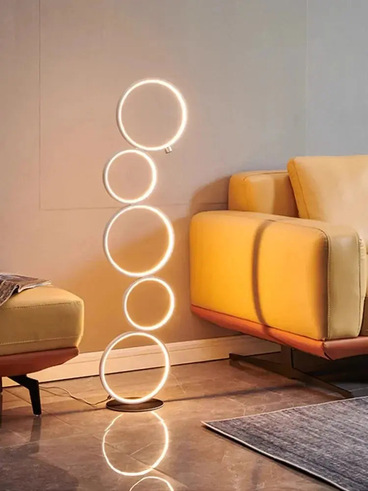 Lampadaire Anneaux - Design Moderne, Intensité Variable, 3 Températures, 45W, 90-260V Lampadia