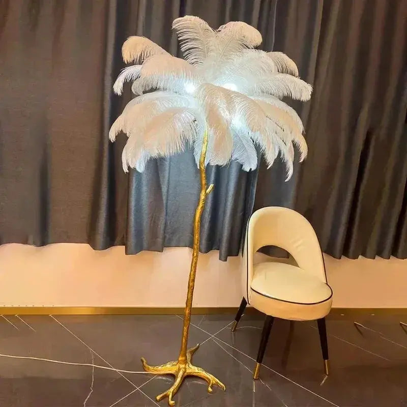 Lampadaire en Plumes d'Autruche - Luxe Nordique, Décoration Intérieure Lampa-dia