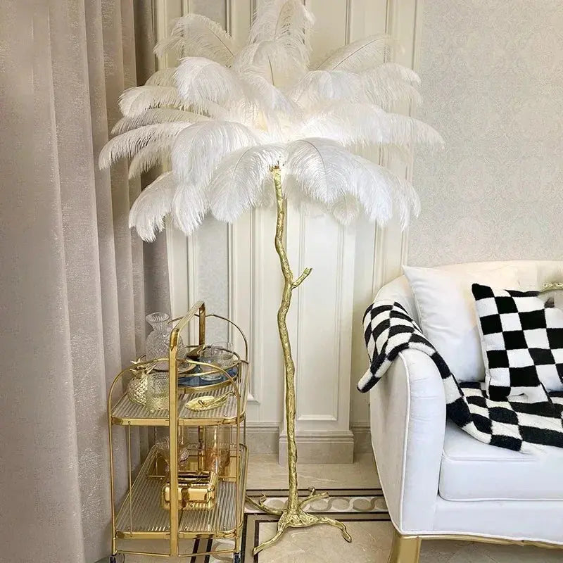 Lampadaire en Plumes d'Autruche - Luxe Nordique, Décoration Intérieure Lampa-dia
