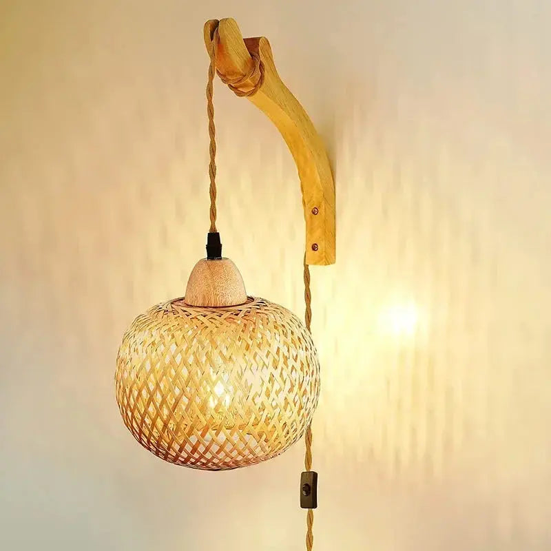 Lampe de chevet - Applique Murale Lanterne en Bambou Tressé Main Lampadia