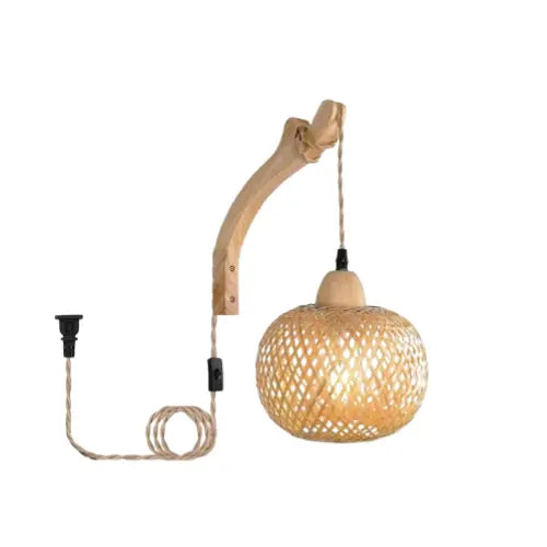 Lampe de chevet - Applique Murale Lanterne en Bambou Tressé Main Lampadia