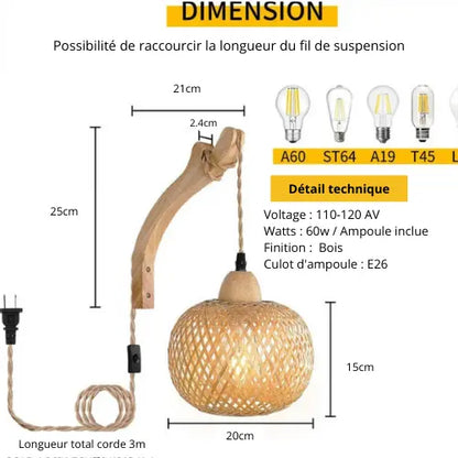 Lampe de chevet Applique murale "Natura" - L'artisanat rustique et chaleureux Lampa-dia