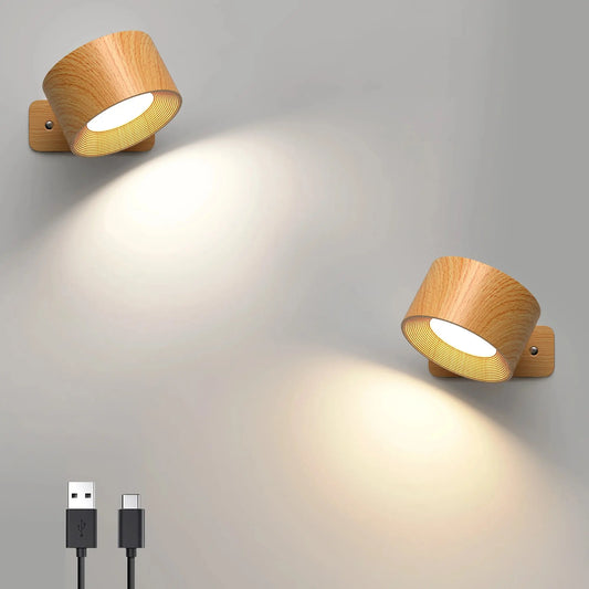 Lampe de chevet - Applique murale de chevet LED orientable Bois Lampadia