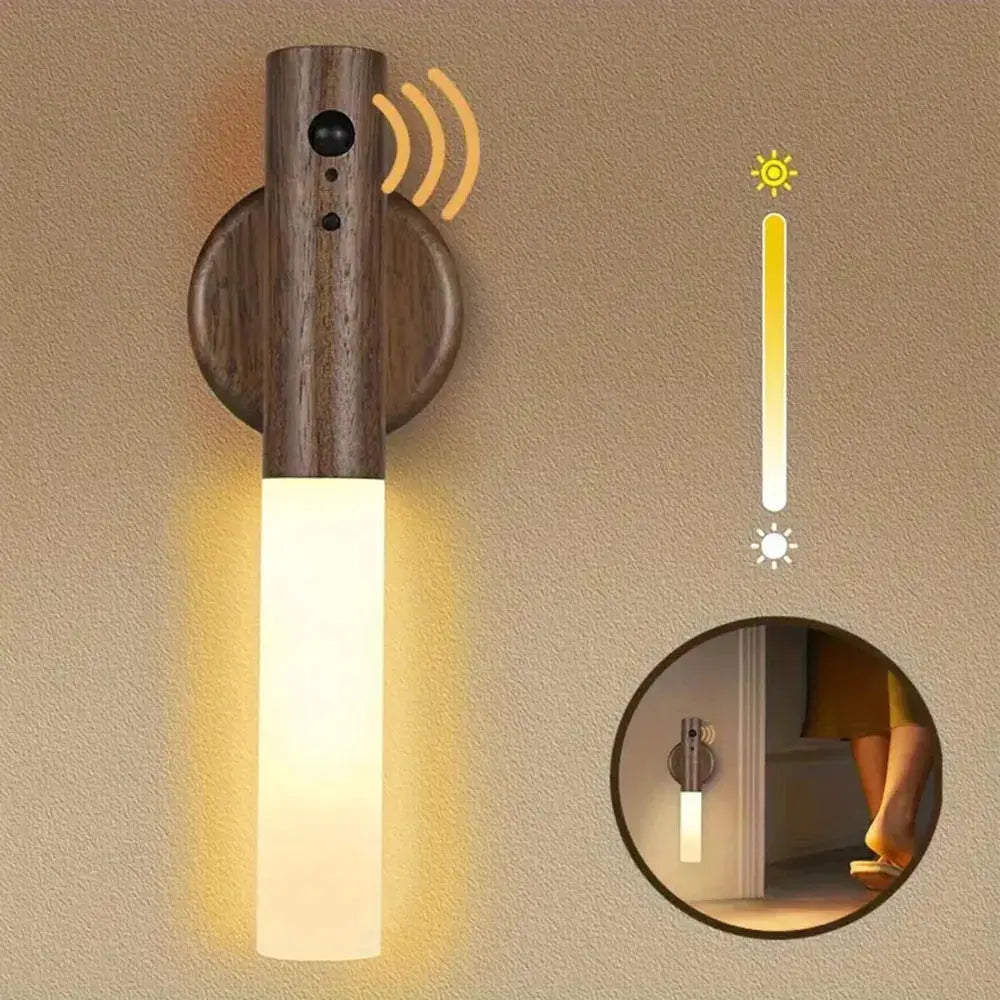 Lampe de chevet - Appliques Murales à Détecteur de Mouvement Rechargeables - Sans Fil, LED, Bois Lampadia