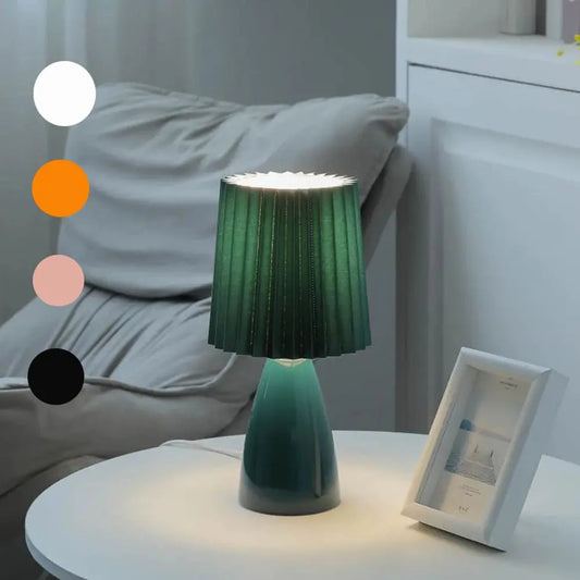 Lampe de chevet - Céramique - Style Coréen, Abat-jour Plissé Lampadia