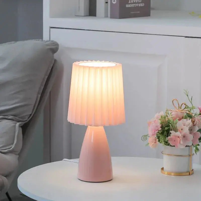 Lampe de chevet - Céramique - Style Coréen, Abat-jour Plissé Lampadia