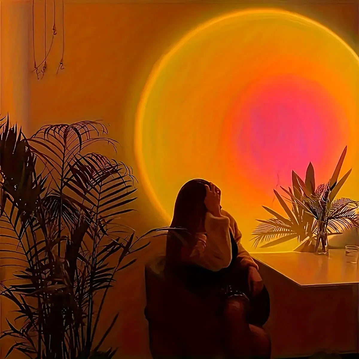 Lampe de chevet - Coucher de Soleil - Ambiance Chaleureuse, 16 Couleurs, Télécommande, Veilleuse, Décoration Intérieure Lampadia