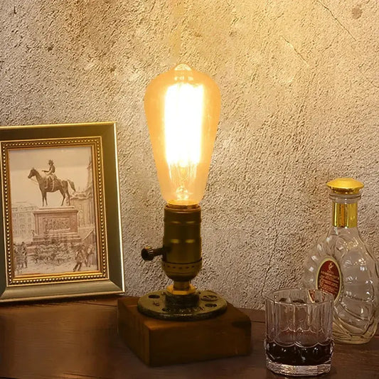 Lampe de chevet - Industrielle Rétro - Base en Bois et Fer, Douille E27, Style Edison, Décoration Intérieure Lampadia