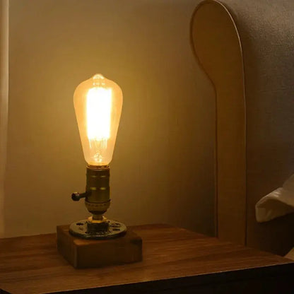 Lampe de chevet - Industrielle Rétro - Base en Bois et Fer, Douille E27, Style Edison, Décoration Intérieure Lampadia