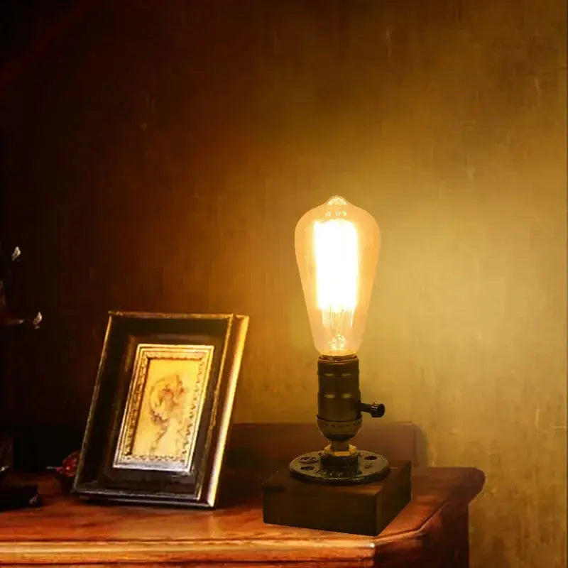Lampe de chevet - Industrielle Rétro - Base en Bois et Fer, Douille E27, Style Edison, Décoration Intérieure Lampadia