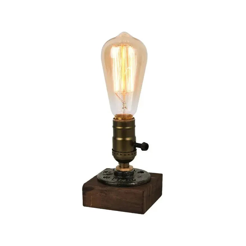 Lampe de chevet - Industrielle Rétro - Base en Bois et Fer, Douille E27, Style Edison, Décoration Intérieure Lampadia