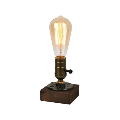 Lampe de chevet - Industrielle Rétro - Base en Bois et Fer, Douille E27, Style Edison, Décoration Intérieure Lampadia