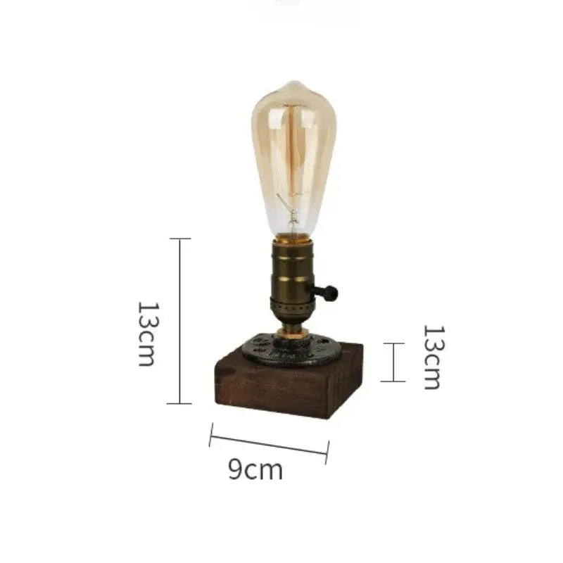 Lampe de chevet - Industrielle Rétro - Base en Bois et Fer, Douille E27, Style Edison, Décoration Intérieure Lampadia