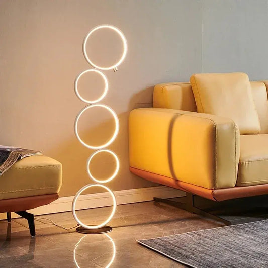 Lampe de chevet - Lampadaire Anneaux - Design Moderne, 45W, 3 Températures de Couleur, Intensité Variable, Aluminium, Noir/Blanc Lampadia