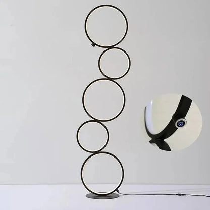 Lampe de chevet - Lampadaire Anneaux - Design Moderne, 45W, 3 Températures de Couleur, Intensité Variable, Aluminium, Noir/Blanc Lampadia