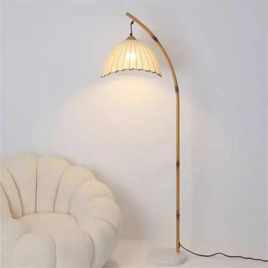 Lampe de chevet - Lampadaire Arc en Bambou (Abat-jour en Toile, Style Vintage, E27) Lampadia