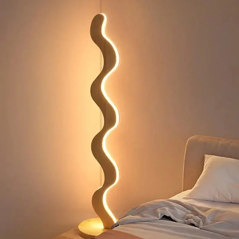 Lampe de chevet - Lampadaire Ondulé en Bois - Design Moderne, Éclairage Ambiant, Décoration Intérieure, Assemblage Facile Lampadia
