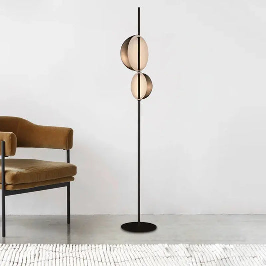 Lampe de chevet - Lampadaire "Superluna" HomeLover - Design Vintage Noir &amp; Or, LED, 2 Abat-jours, Minimaliste, 90-260V Lampadia