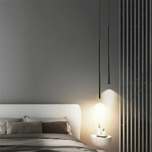 Lampe de chevet - Lustre Suspension LED (Tube Long, Design Moderne, 2cm, Noir/Blanc) Lampadia