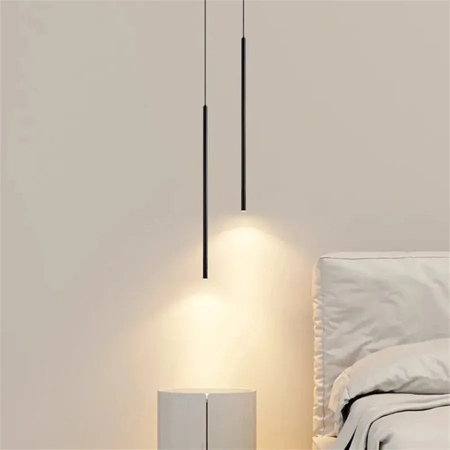Lampe de chevet - Lustre Suspension LED (Tube Long, Design Moderne, 2cm, Noir/Blanc) Lampadia