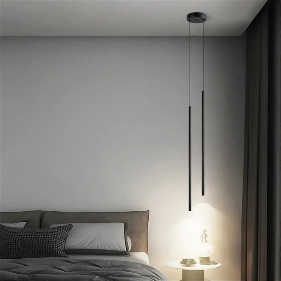 Lampe de chevet - Lustre Suspension LED (Tube Long, Design Moderne, 2cm, Noir/Blanc) Lampadia