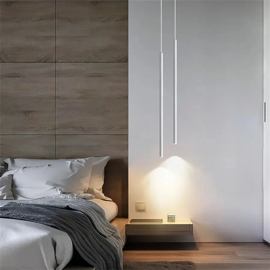 Lampe de chevet - Lustre Suspension LED (Tube Long, Design Moderne, 2cm, Noir/Blanc) Lampadia