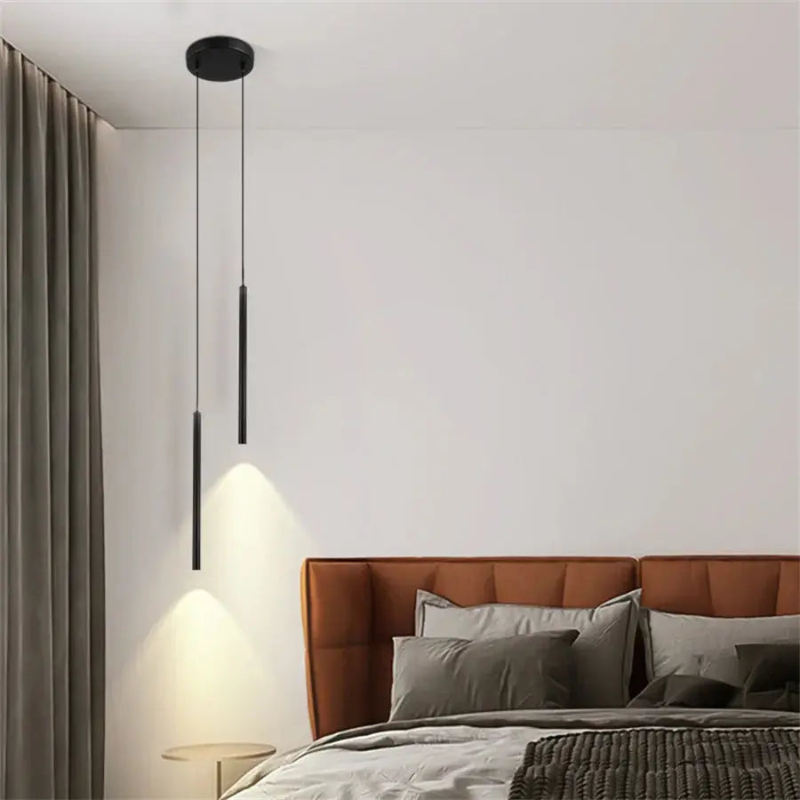 Lampe de chevet - Lustre Suspension LED (Tube Long, Design Moderne, 2cm, Noir/Blanc) Lampadia