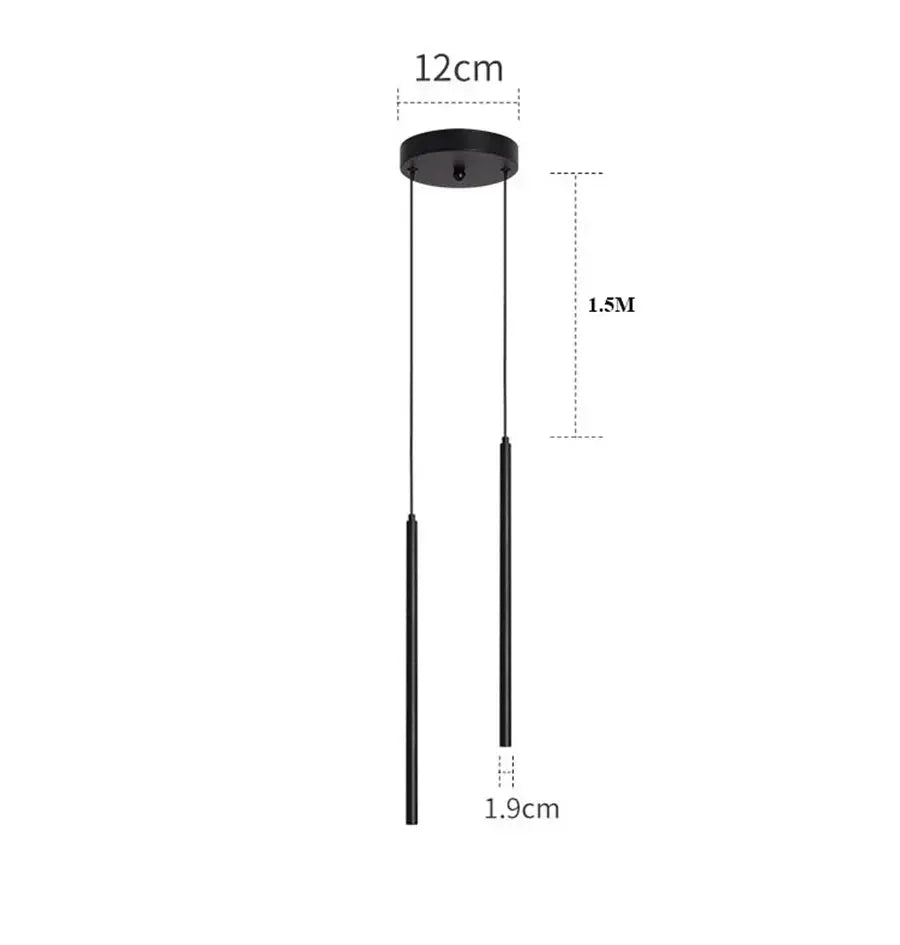 Lampe de chevet - Lustre Suspension LED (Tube Long, Design Moderne, 2cm, Noir/Blanc) Lampadia