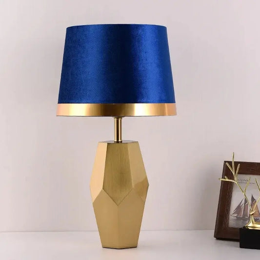 Lampe de chevet - Rétro Américaine Vecli - Abat-jour en Tissu Bleu, Base en Alliage Doré, E27, 90-260V Lampadia