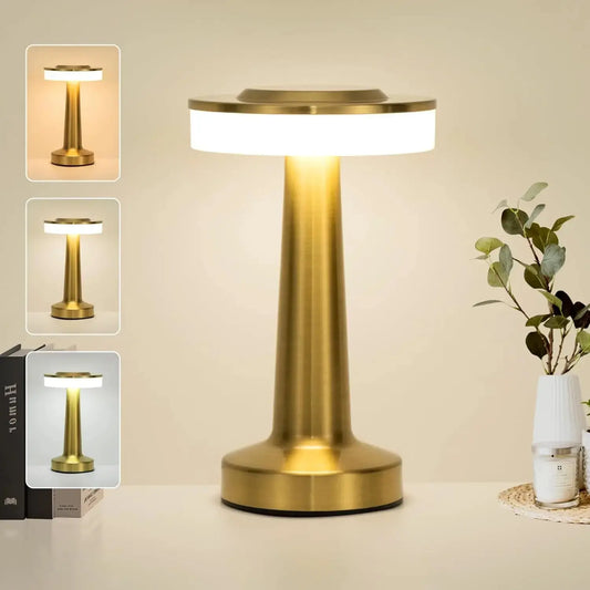 Lampe de chevet Sans Fil Dorée avec Capteur Tactile - Rechargeable, Variable, LED, Alliage et Aluminium, 3 Niveaux de Variation, Alimentation USB Lampadia