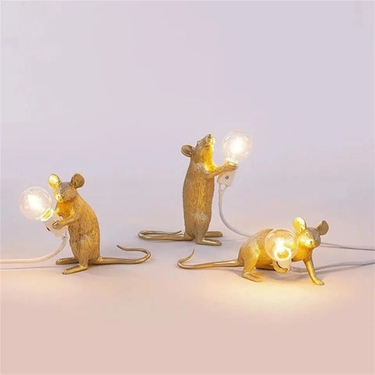 Lampe de chevet - Souris Décorative - Style Art Déco, Résine, E12, USB, 5V, 3 Modèles (Assis, Debout, Couché) Lampadia